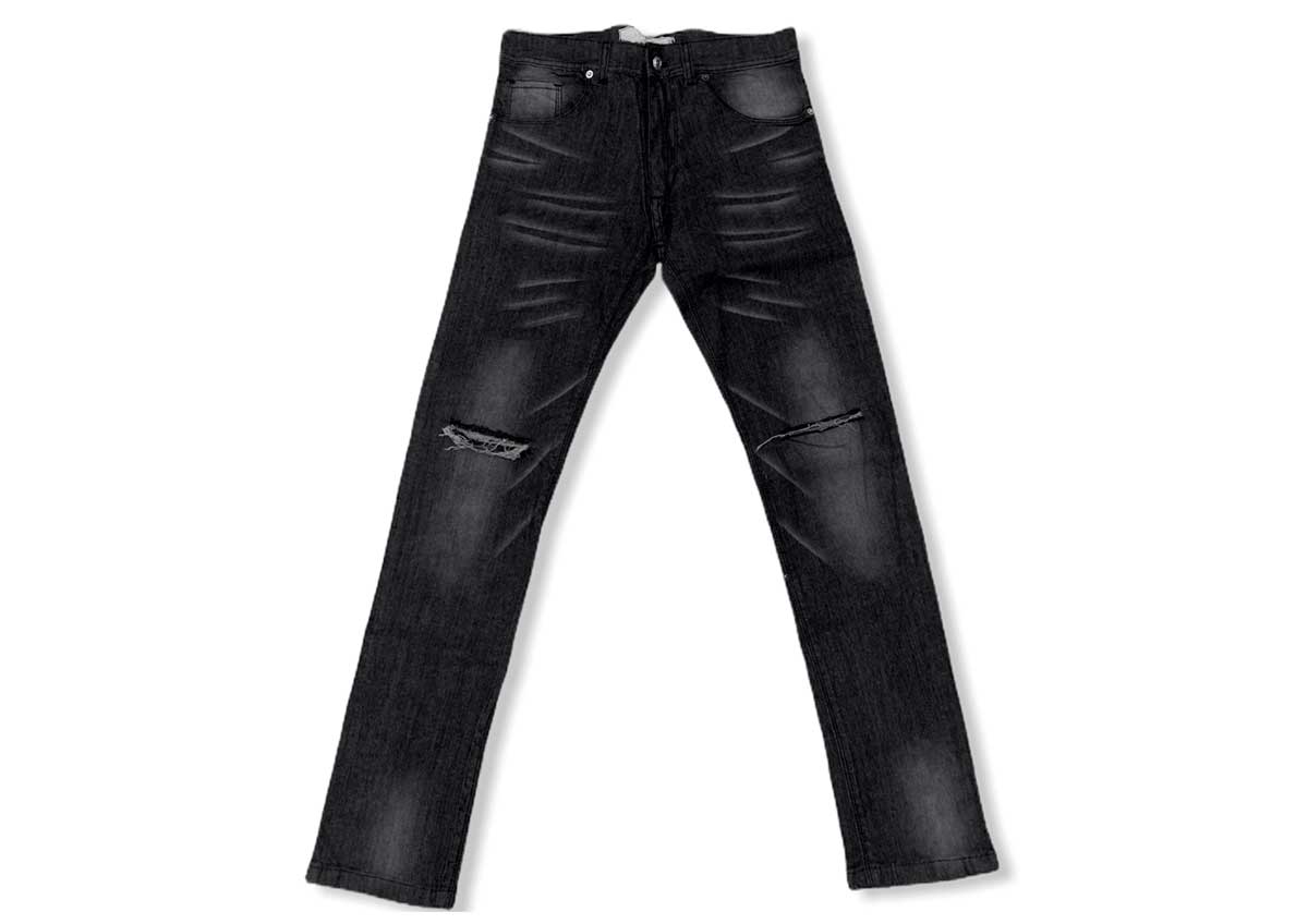 muestra de pantalon de jean bigoteado con maquina laser