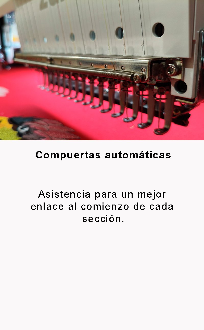 compuertas-bordadorasindustriales-land-new4 Cabezal de máquina de bordado industrial con múltiples agujas sobre tela de color rosa